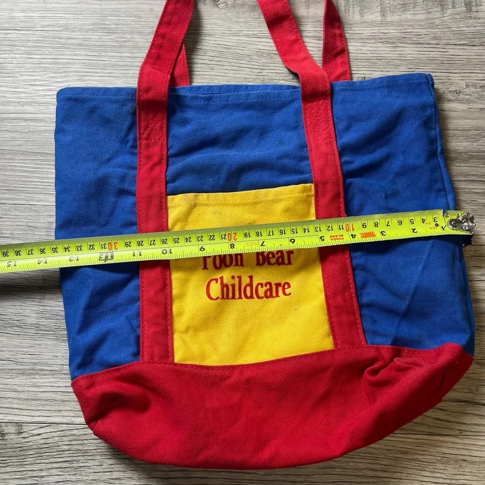 Unbranded Tote Bag Unisex Medium Blue Red Pooh Bear Childcare Canvas Colorblock